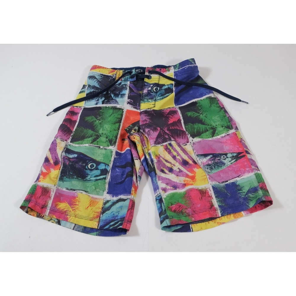 Salt Life Board Shorts Boys Size YSM Multicolor Fish Palm Tree Print Swim Trunks